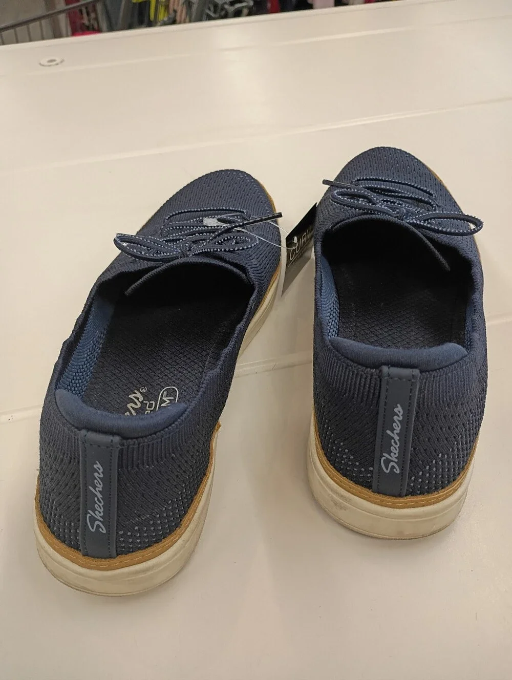 Skechers Women's Navy Knit Slip-On Loafers with Tan Trim